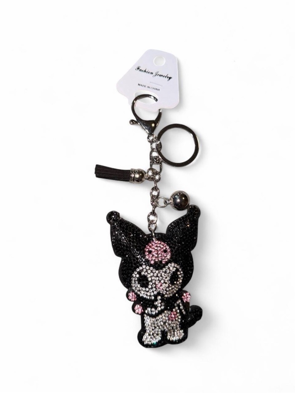 Kids Rhinestone Character Keychain - Black and Pink